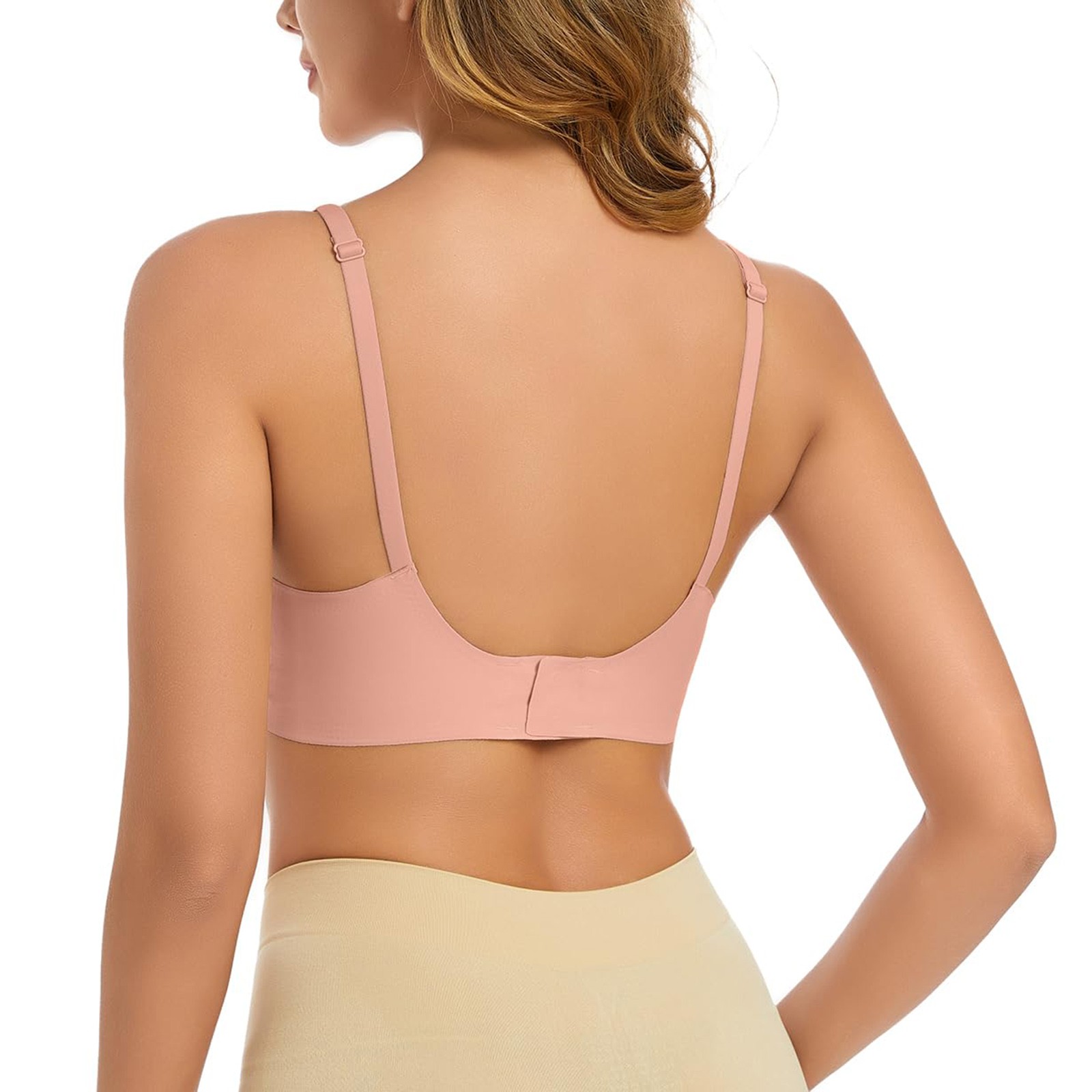 thumbnail image 4 of Sujetador push up sin aros con cuello en V para mujer: sin costuras, relleno extraíble, nailon/spandex, para uso diario/deportivo - S-XXL, 4 of 4